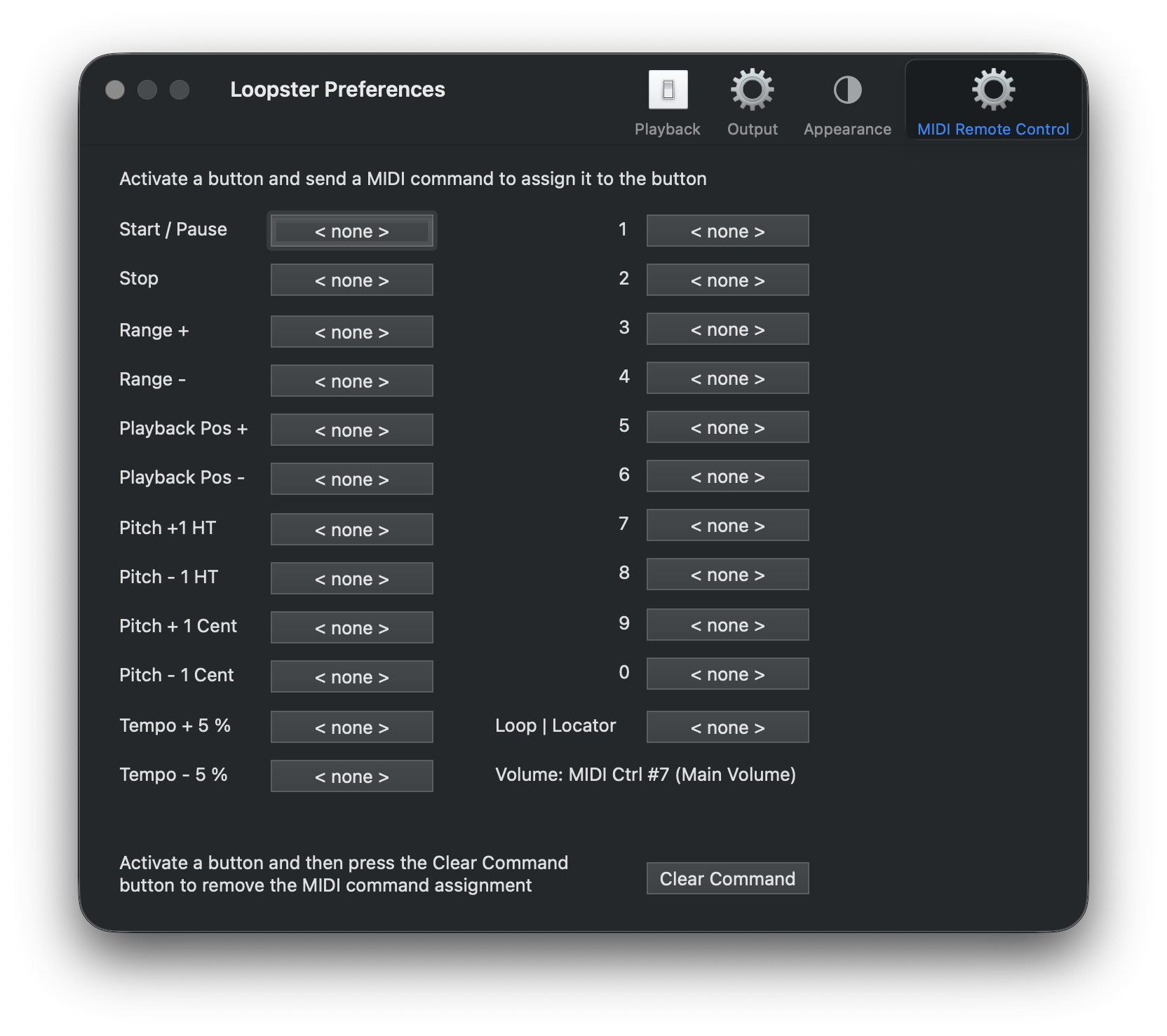 MIDI Remote Control preferences